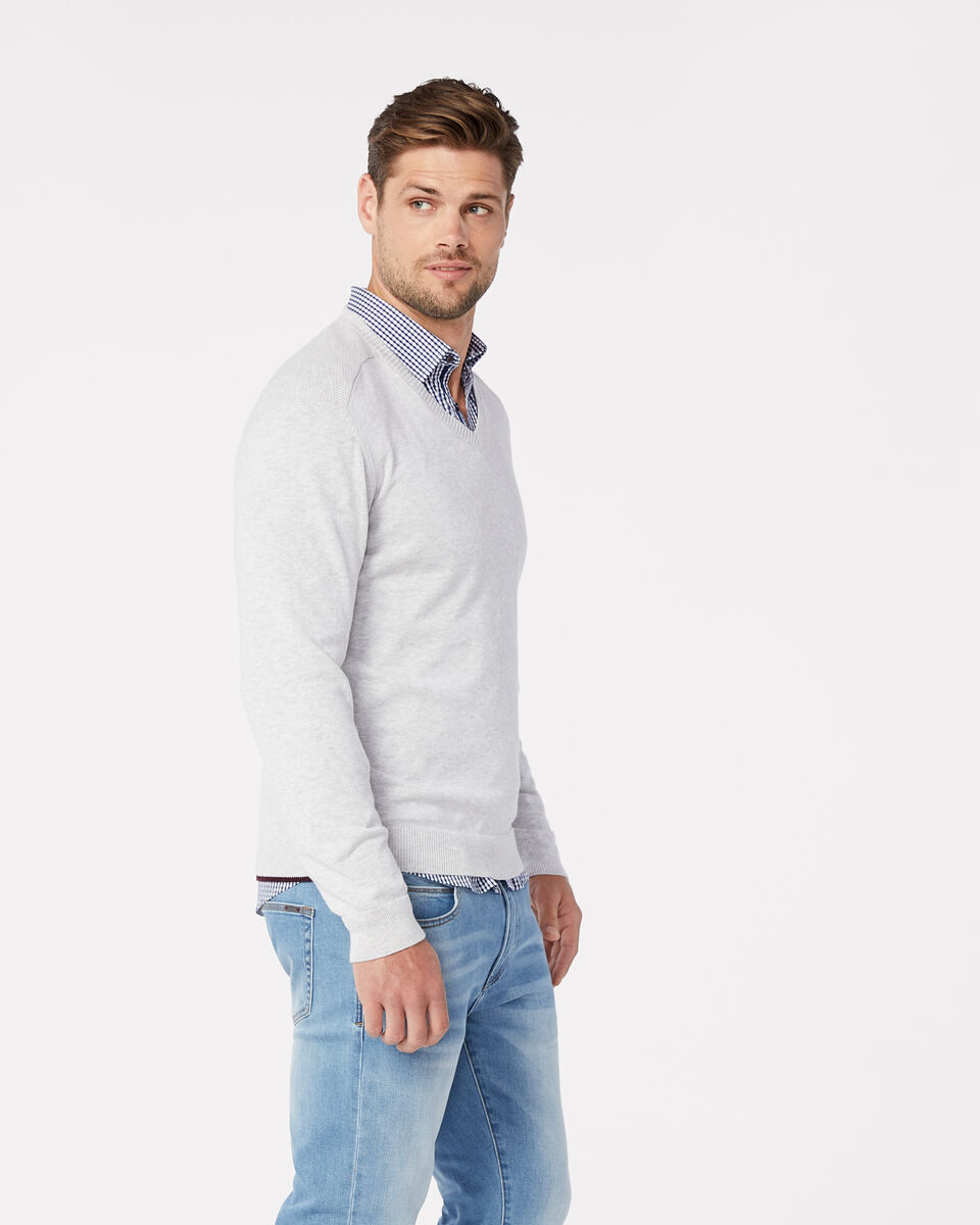 Penrose V Neck Jumper, Light Grey, hi-res